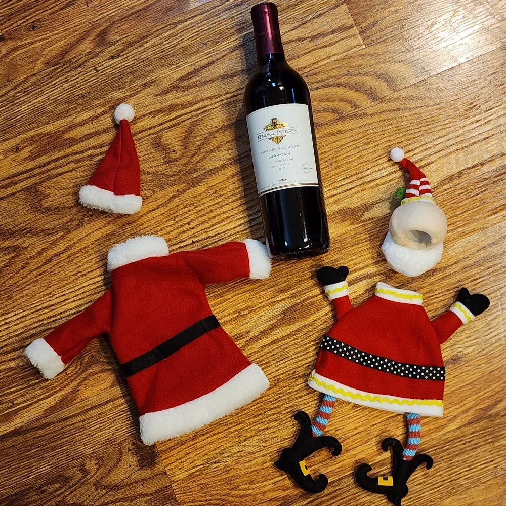 2 Festive Santa Wine Bottle Covers